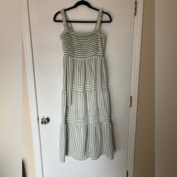 By The River Dresses & Skirts - Elegant Striped Maxi Dress in Green and White